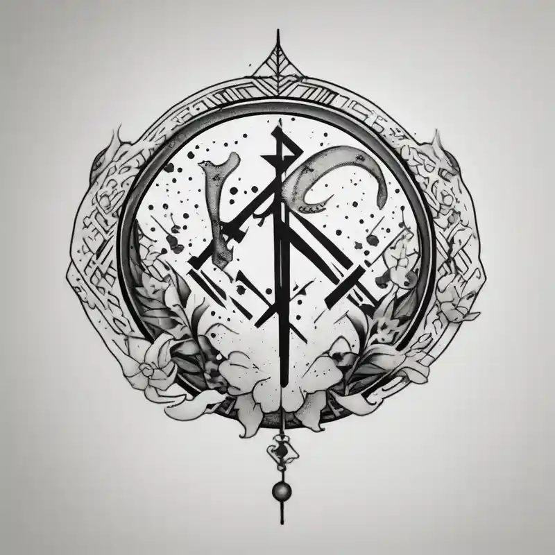 I want a small tattoo with a Sagittarius sign but incorporate Lillie's into it and give it a Japaneese feel floral sleeve – Dotwork, Noir et blanc
